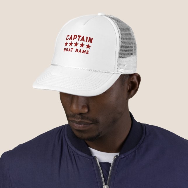 Casquette Étoiles 3D rouges - Conception nautique avec texte (En situation)