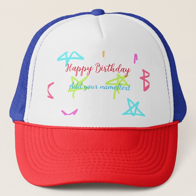 Casquette Etoiles colorées heureux anniversaire ajouter nom  (Devant)