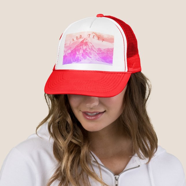 Casquette Everest Pink Mountain Image Ajouter Texte Imprimé- (En situation)