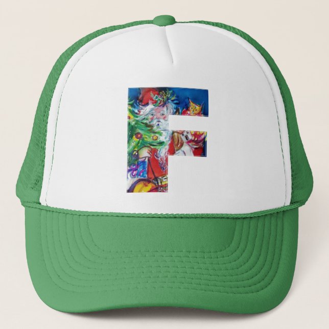 CASQUETTE F LETTRE / PÈRE NOËL AVEC MONOGRAMME D'ARBRE DE NO (Devant)