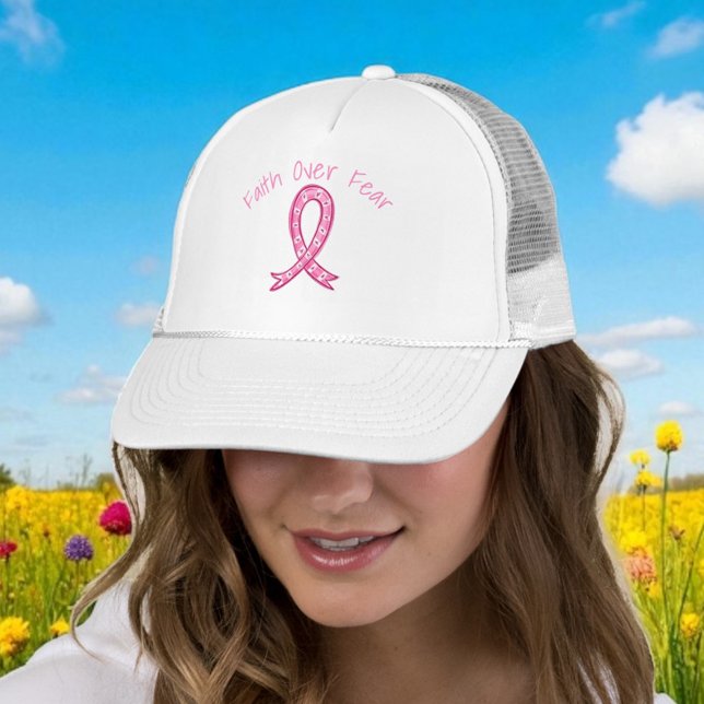 Casquette Faith Over Fear Hat | Pink Ribbon Heart Hat (Créateur téléchargé)