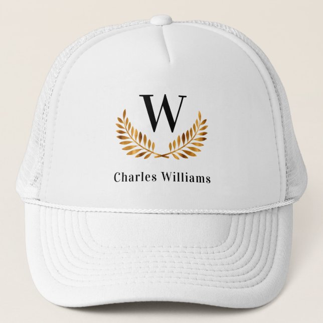Casquette Famille monogramme initial or laurier noir (Devant)