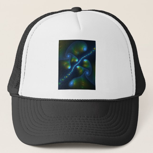 Casquette Fantasy Lights Abstract Blue Green Yellow Fractal (Devant)