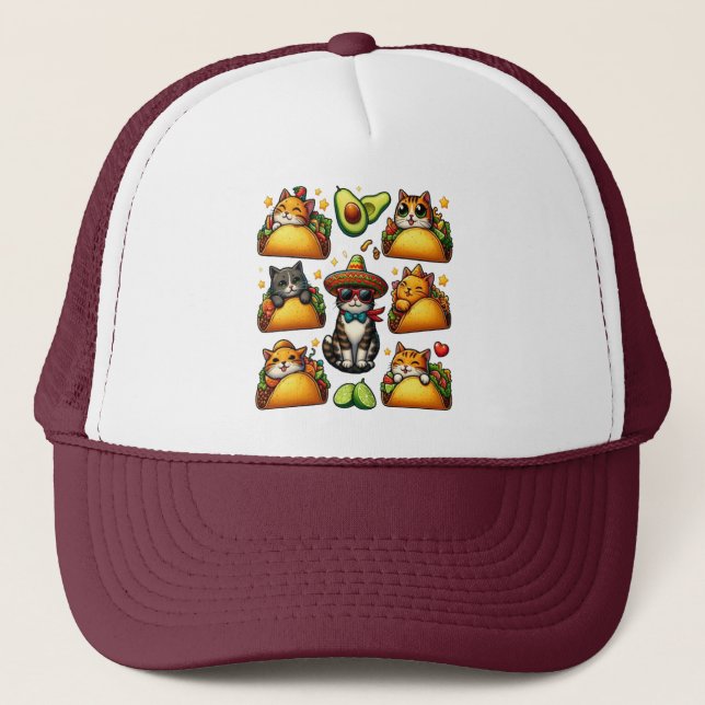 Casquette Feline Fiesta : Chats et Tacos (Devant)