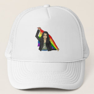 Casquette Femme en T-shirt Peace avec un drapeau arc-en-ciel