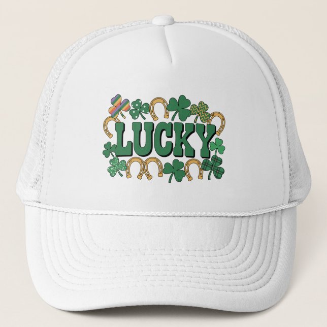 Casquette Fer à cheval porte-bonheur et trèfles (Devant)