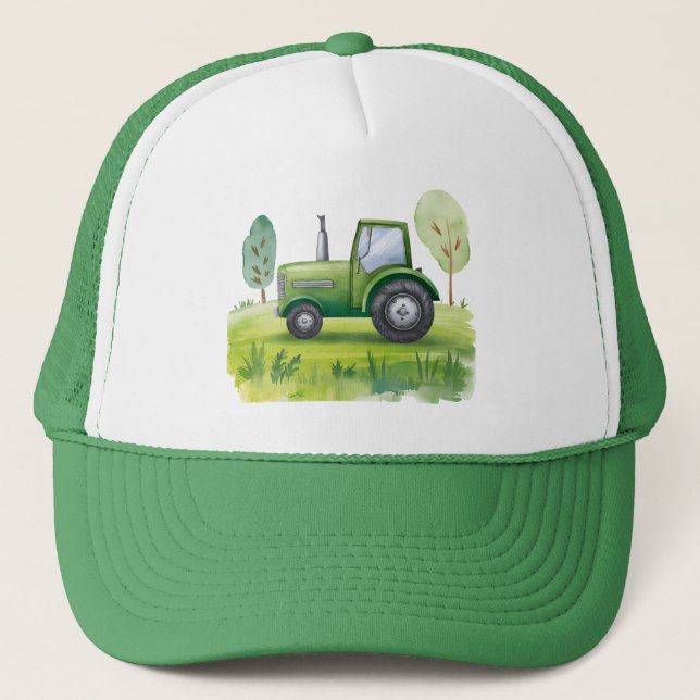 Casquette Ferme de tracteur vert aquarelle (Devant)
