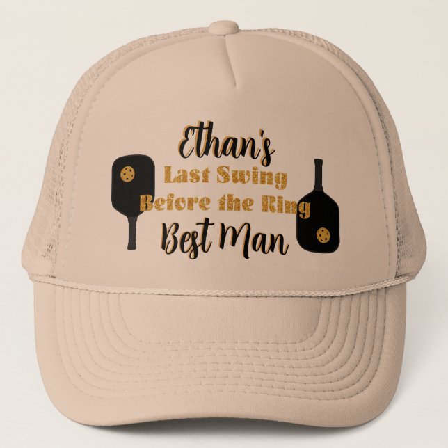 Casquette Fête de Bachelor au Pickleball Noir Or Personnalis (Devant)