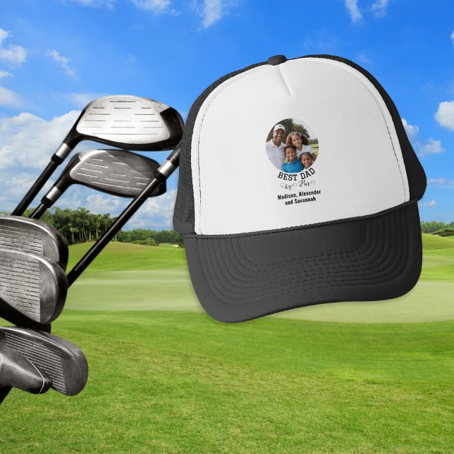 Casquette Fête des pères Meilleur Papa Par Photo Sur Mesure  (A golf hat with 'Best Dad by Par' caption, custom text and photo)