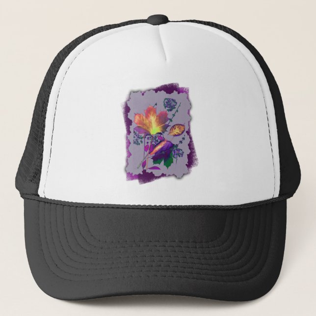 Casquette Feuilles d'automne à Lilac avec pourpre (Devant)