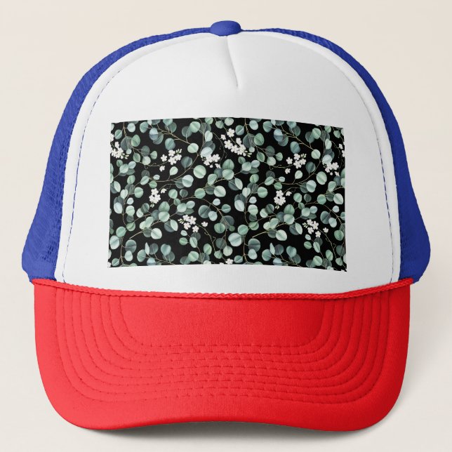 Casquette Feuilles de l'Eucalyptus : Motif de fleurs blanche (Devant)