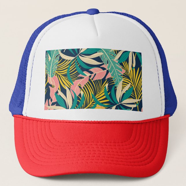 Casquette Feuilles tropicaux colorés : motif d'été. (Devant)