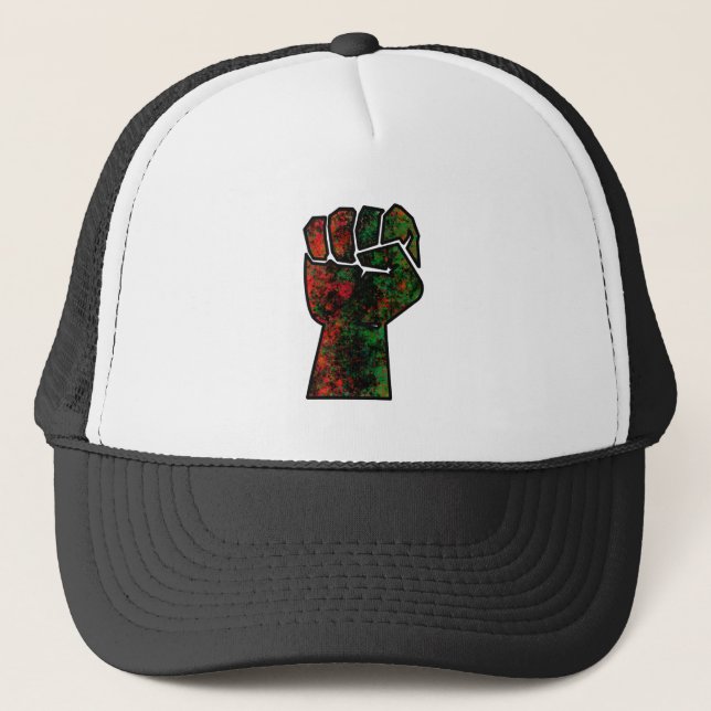 Casquette fierté noire drapeau rouge vert poing panafricain  (Devant)