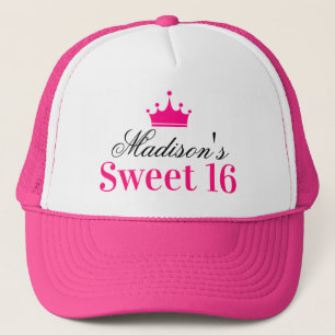 Casquette Fille blanche Hot rose Sweet 16 Princesse Nom de l
