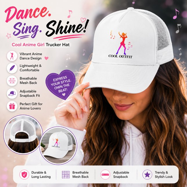 Casquette Fille d'anime de danse K-Pop cool avec notes de mu (Créateur téléchargé)