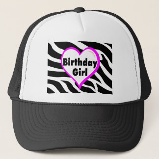 Casquette Fille d'anniversaire (rayures de zèbre de coeur)