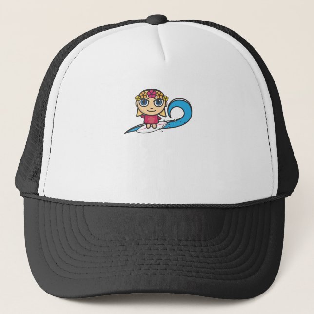Casquette Fille de surfer de personnage de dessin animé avec (Devant)