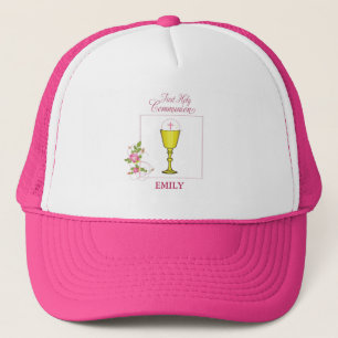 Casquette Fille Rose Première Communion, Calice, Hostie, Ros