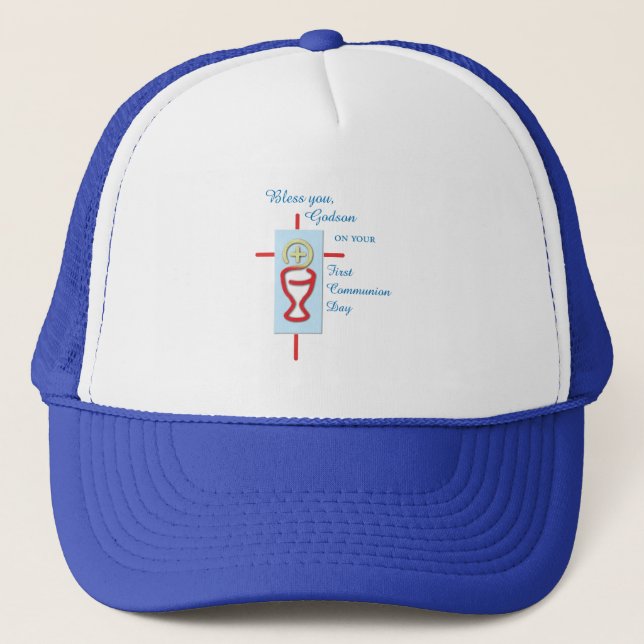 Casquette Filleul, Première Sainte Communion, Bleu (Devant)
