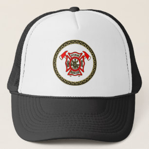 Casquette Fire Department Gold And Red Badge With Fire Axes