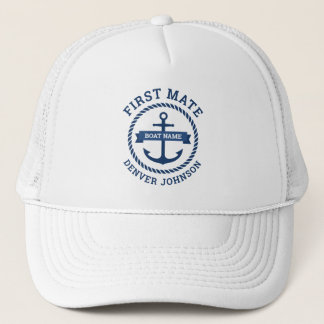 Casquette First mate anchor rope border boat name on banner