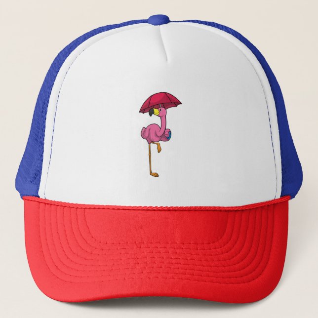 Casquette Flamant rose à la pluie avec parapluie (Devant)
