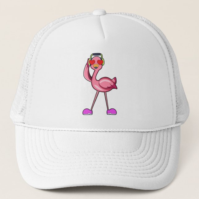 Casquette Flamant rose avec casque & Coeurs (Devant)