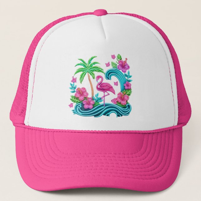 Casquette Flamant rose de néon tropical (Devant)