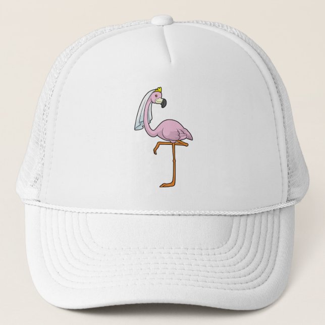 Casquette Flamant rose en mariée à un mariage avec voile (Devant)