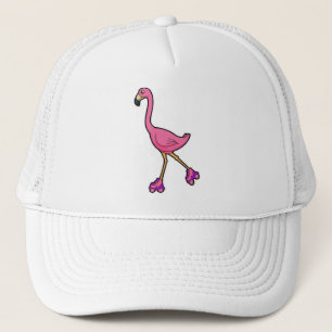 Casquette Flamant rose en patineur avec des rollers