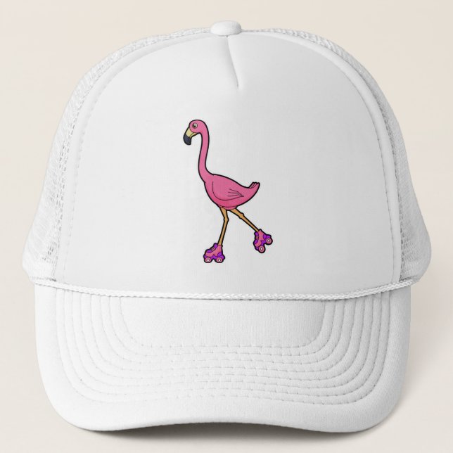 Casquette Flamant rose en patineur avec des rollers (Devant)