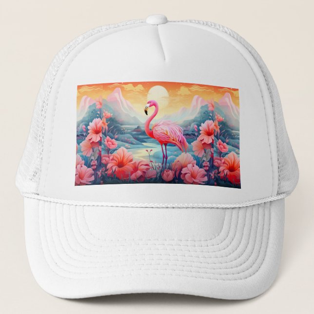 Casquette Flamant Tropical avec Fleurs (Devant)