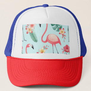 Casquette Flamants roses Fleurs tropicales Motif aquarelle