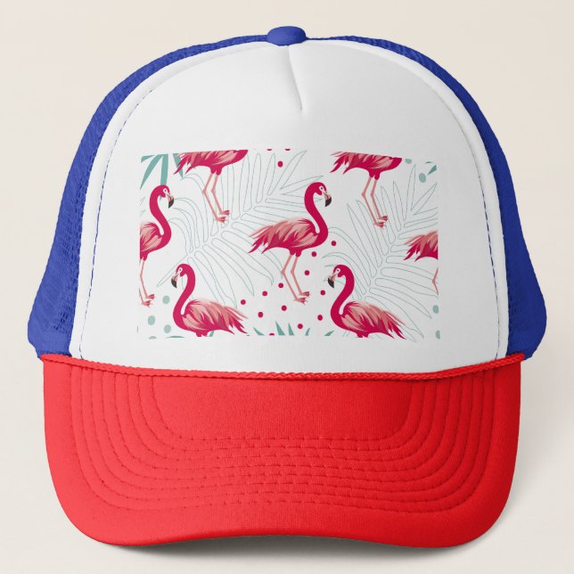 Casquette Flamingo tropical et feuille, motif d'été. (Devant)