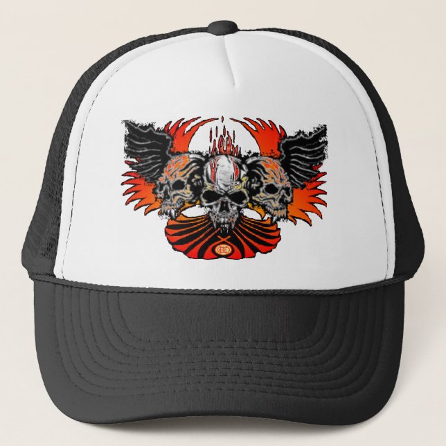 Casquette Flammes mauvaises Phoenix d'ailes de crânes… - (Devant)