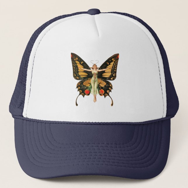 Casquette Flapper Butterfly Flying Woman Illustration (Devant)