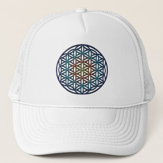 Casquette Fleur de la vie (gradient bleu jaune-orange) (Devant)