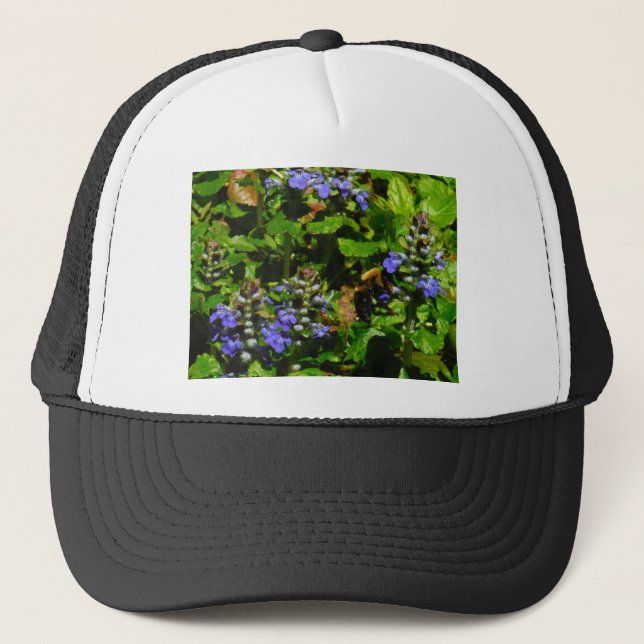 Casquette Fleur violette et abeille boursouflante (Devant)