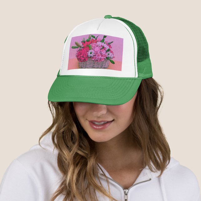 Casquette Fleurit la peinture de panier (En situation)