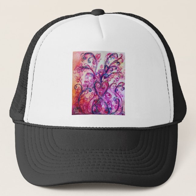 Casquette FLEURS BLANCHES rose vif pourpre blanc (Devant)