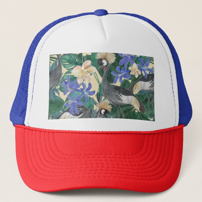 Casquette Fleurs Bleues Plumeria, Aquarelle Sans Couleur. (Devant)