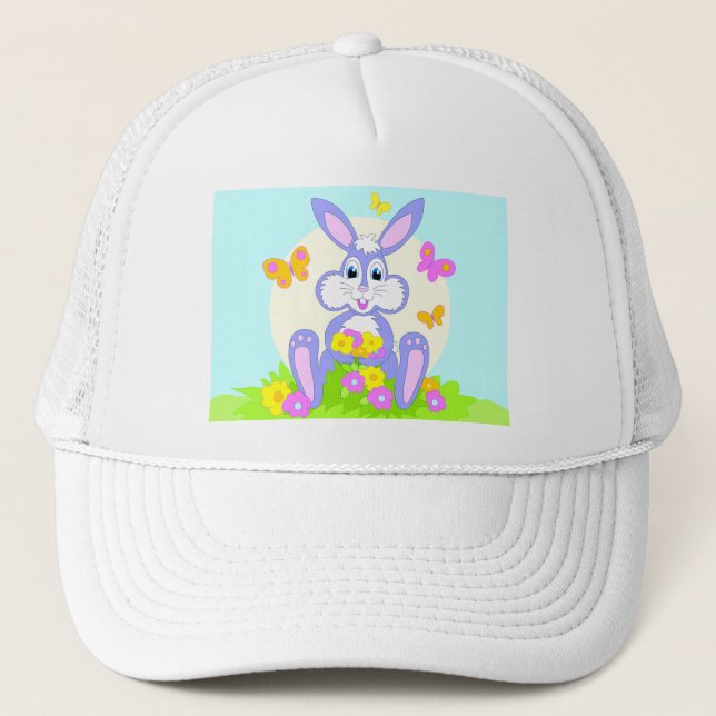 Casquette Fleurs de papillon heureuses de lapin (Devant)