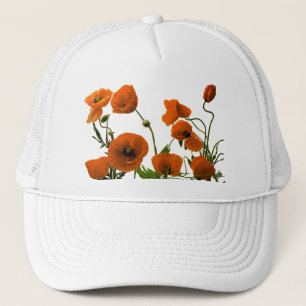Casquette Fleurs de pavot orange Aquarelle Floral Blanc