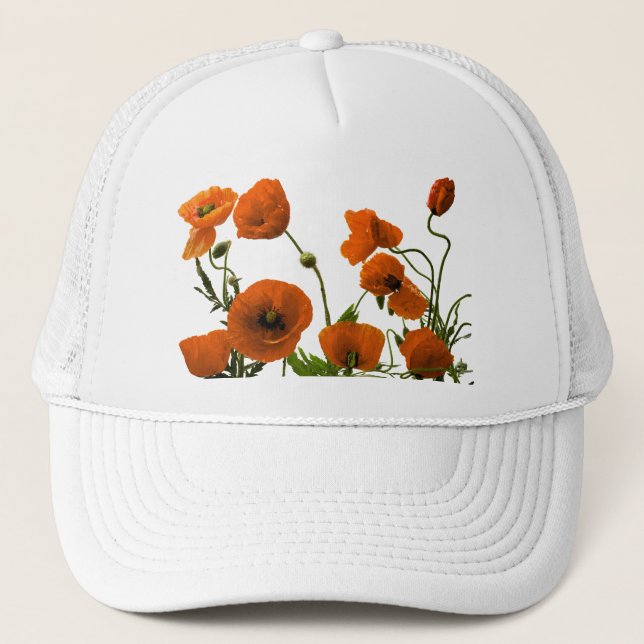 Casquette Fleurs de pavot orange Aquarelle Floral Blanc (Devant)