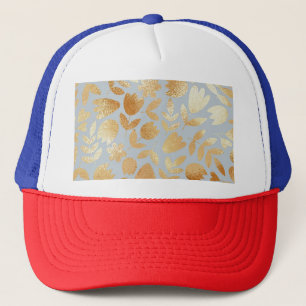 Casquette Fleurs d'or, arrière - plan bleu, imitation feuill