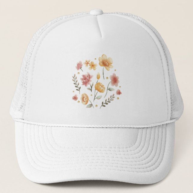 Casquette Fleurs et feuilles fleuries aquarelle (Devant)