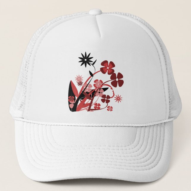 CASQUETTE FLEURS ROSES ET NOIRES (Devant)