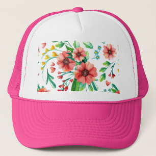 Casquette Fleurs roses peintes à la main Motif Floral-23498