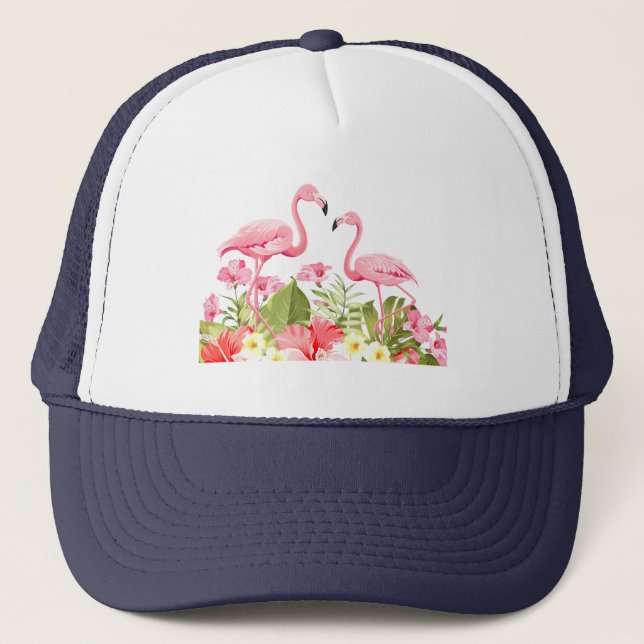 Casquette Fleurs tropicales et design de flamants roses (Devant)