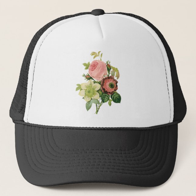 Casquette Fleurs vintages, Anémones Roses Clematis par Redou (Devant)
